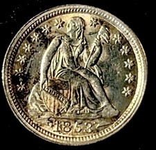 1853 Seated Liberty Silver Dime 10c High Grade UNC BU Toned W Cartwheel Luster picture