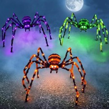 3 Pack Halloween Giant Spiders,4.1Ft Lighted Spider with 8 Lighting Modes picture