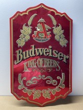 Vtg Budweiser King Of Beers Red & Gold Embossed Metal Man Cave Sign 1970’s picture