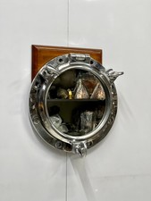 Vintage Aluminum Ship Porthole Mirror Glass Seafaring Style Triple Key Lock picture