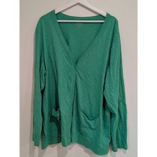 LL Bean Cotton Green V-Neck Button Pocket Cardigan Quiet Luxury Preppy Coastal picture