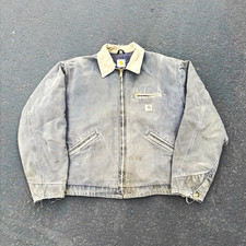 Carhartt J97 Detroit Jacket Gray Canvas Lined Zip Beige Collar XL 48