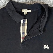 Burberry Brit Mens Black Pique Cotton Polo Shirt Nova Check Placket Size M picture