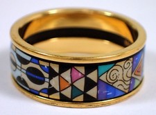 FREY WILLE Designer Signed Austria Gold Plated Enamel 7mm Wide Band Ring Sz 8 picture