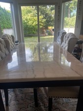 Modern Marble Top Counter Height Dining Table Set with 6 Chairs - Grey & White picture