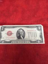 1928-G SERIES $2 UNITED STATE NOTE RED TREASURY SEAL & SERIAL NUMBERS (K9) picture