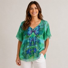 Y2K One World Top Womens M Butterfly Peacock Green Blue Fairy Hippie Boho picture