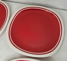 Dansk Red White Salad Plates Set Of 4 Square Handpainted Maraschino Striped  picture