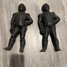 Rare Cast Brass Antique George Washington Figural Andirons Uprights No Billets picture