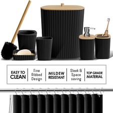 20PC Bamboo Bathroom Accessory Set - Complete Bathroom Accessory Set & Bath Rugs picture