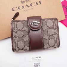COACH Medium Corner Zip Wallet Signature Jacquard Brown(Oak) CU987 outlet New picture