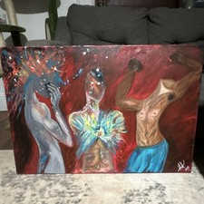 JH Signed Original Abstract Figurative Figures Canvas Painting Unframed picture