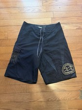 VTG Y2K Billabong Andy Irons Rising Sun Board Shorts Mens Size 33 Black Gold picture