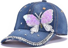 Women's Bling Rhinestone Baseball Cap Denim Butterfly Sparkly Mom Hat picture