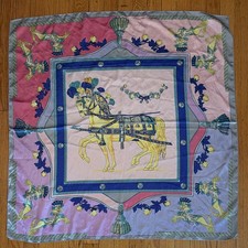 Vintage Equestrian Horse Print Square Scarf Pink Blue Yellow picture