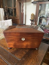 Antique Wooden Tea Caddy Box ,  with working Key & Lock picture