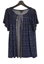 Style & Co Printed Pleated Scoop-Neck Top Size XXL Blue Floral picture