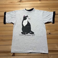 Vintage 90s I Don't Do Mouse Work Tuxedo Cat Graphic Ringer T-Shirt USA - Small picture