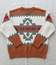 Mazik Southwest Aztec Geometric Print Crew neck Sweater Size S Over Sized Orange picture