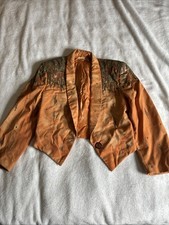 Vintage Alicia Mugetti Hand Painted Art to Wear Blazer Jacket 80s Orange picture