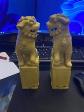 Vintage Chinese Porcelain Foo Dogs Yellow - 1950's - Approx. 9