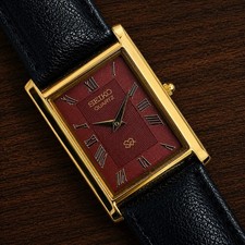 Vintage Seiko Slim Tank Burgundy Dial Quartz Men’s Wristwatch picture