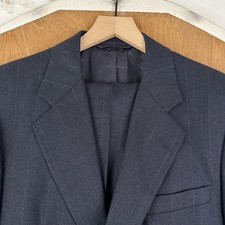 VTG Hickey Freeman Suit Mens 42R Navy Blue Pinstripe 2 Button Heavy Wool 36x28 picture