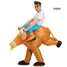 Inflatable Riding On Bull Cowboy Rider Costume Cosplay Suit w/Battery Fan Adult picture