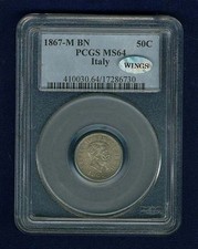 ITALY KINGDOM 1867-M  50 CENTESIMI COIN CHOICE UNCIRCULATED, PCGS CERTIFIED MS64 picture