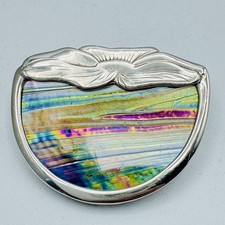 VTG Pat Cheney John Ditchfield Sterling Silver Art Glass Brooch Pendant Floral picture