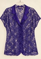 Vintage 1990s Victoria's Secret Purple Lace Bed Jacket Sleep Top EUC L #2784 picture