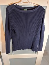 Lauren Ralph Lauren Navy Ribbed Knit Long Sleeve Top  Side Lace-Up Detail  41-79 picture