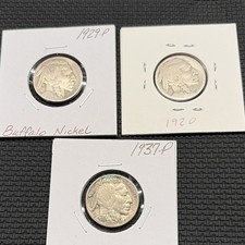 Buffalo Nickel 5C Lot of 3 (1920, 1929-P, 1937-P) Philadelphia Business picture