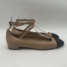Women’s Stuart Weitzman Eden Strap Flats in adobe/black Leather Size 6.5B picture