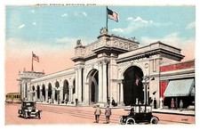 Union Station Train Depot RR Track Trolley Cars Columbus OH C1924 Postcard AD15 picture