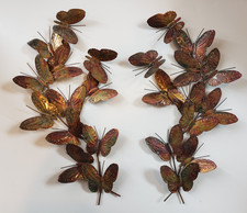 Vtg 1970's Pair Brass Copper Metal Butterfly Branch 16