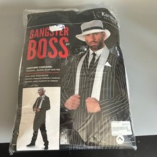 Karnival Costumes Gangster Boss Mens L Black Pinstripe Suit Scarf Hat 82029L picture