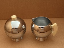 VTG Chase Chrome Art Deco Kent Creamer Sugar Set Walter Von Nessen Bakelite picture