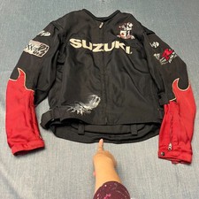 Joe Rocket Men's Suzuki GSXR Motorcycle Jacket Size M Black Red Flames Mesh picture