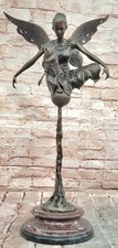 Signed Original Cesaro Bronze Metal Fairy Angel Statue Sculpture Art Deco picture