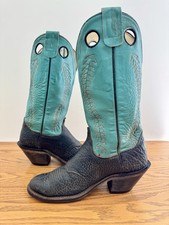 Men’s OLATHE 10 D Black/ Green 14” Tall Vintage Buckaroo Cowboy Boots USA 🇺🇸  picture
