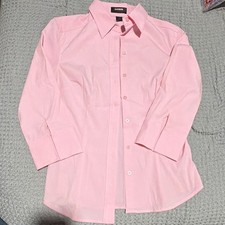 Express Women’s Size 4 Solid Pink Stretch Collared Button-Up 3/4 Sleeve picture
