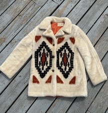 Vintage Trego’s Westwear Cowichan Aztec Fur Coat Jacket 60s Women’s Size 12 picture