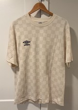 Umbro Tee T-Shirt Checkered Crewneck Short Sleeve Oatmeal Beige Men’s M NWT picture