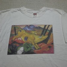 Vintage 2003 Franz Marc Yellow Cow Anvil T-Shirt Medium Gelb Kuh Guggenheim TJM picture
