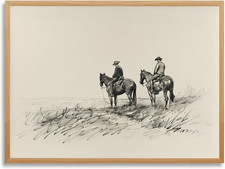 Framed Cowboys on Horseback Wall Art Vintage Western Sketch Canvas Poster Print picture