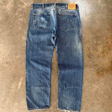 Levis 505 Straight Fit Medium Wash Distressed Jeans Mens 40x30 Vintage Blue picture
