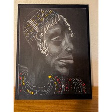 Original African Woman Portrait Mixed Media Beaded Art Framed 9x11 picture