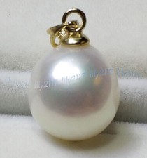 Gorgeous AAA 8-13mm Genuine Natural Round South Sea White Pearl Pendant 14K Gold picture
