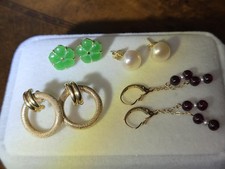 LOVELY SET OF 4 PAIRS OF VINTAGE 1970s-80s 14k SOLID YELLOW GOLD EARRINGS 9.5g picture